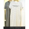 夏季精品韩版圆领套头字母长款横细条纹休闲短袖T恤连衣裙